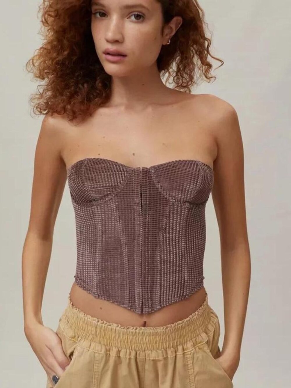 Urban Outfitters Out From Under Replay Velvet Waffle Corset - Brown